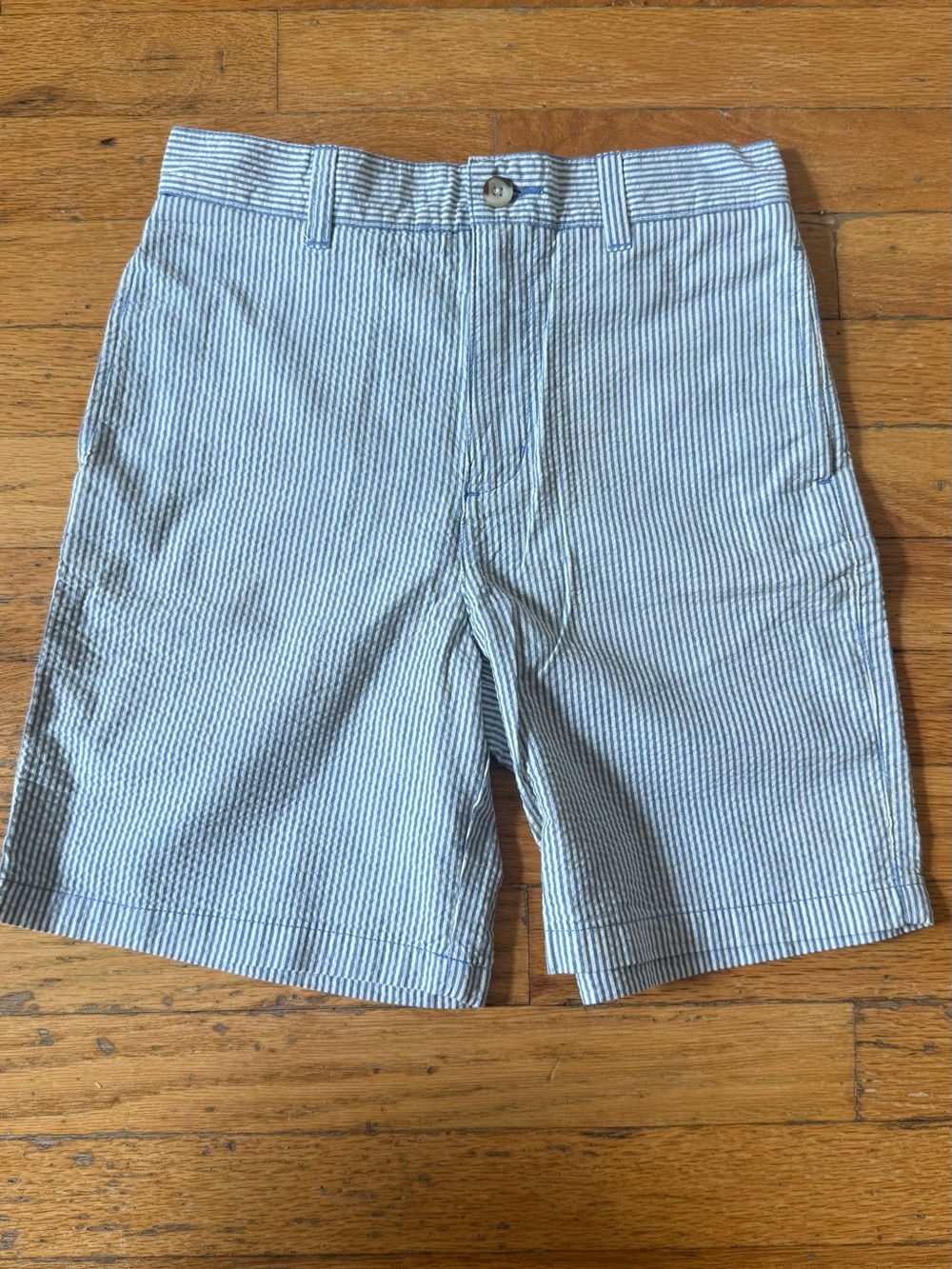 IZOD kids Seersucker Shorts Blue White Striped Flat Front Summer Casual size 8